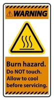avertissement danger de brûlure, ne touchez pas le signe de l'étiquette sur fond blanc vecteur