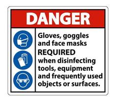 Gants de danger, lunettes et masques requis signe sur fond blanc, illustration vectorielle eps.10 vecteur