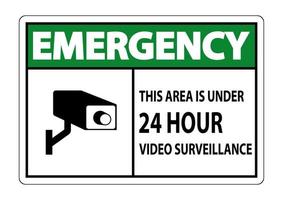 Urgence cette zone est sous signe de symbole de surveillance vidéo 24 heures isolé sur fond blanc, illustration vectorielle vecteur