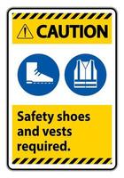 Attention chaussures de sécurité et gilet requis avec symboles ppe sur fond blanc vecteur