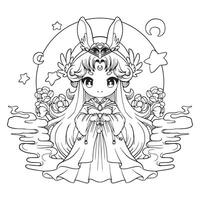 coloration page mignonne chibi anime kawaii fille dessin animé illustration vecteur