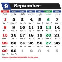 vecteur conception de septembre 2024 hijri calendrier modèle avec indonésien nationale vacances Achevée avec hijri, Javanais et Christian. Traduction calendrier 2024 un d et hijriya 1445-1446.