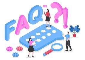 FAQ ou questions fréquemment posées pour le site Web, le service d'assistance des blogueurs, l'assistance aux clients, des informations utiles, des guides. illustration vectorielle de fond vecteur