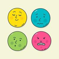 quatre émoticônes très populaires. vecteur. illustrations d'états émotionnels. icônes pour le site Web et les étiquettes. emoji kawaii. visages potelés sous forme d'autocollants. vecteur