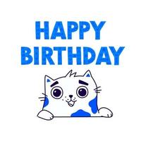 illustration d'un chaton mignon. vecteur. contour chat mignon souhaite joyeux anniversaire. style kawaii plat. héros pour la bande dessinée. mascotte pour l'entreprise, dessin pour un t-shirt et une carte de voeux. vecteur