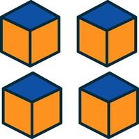 cube ligne rempli deux couleurs icône vecteur