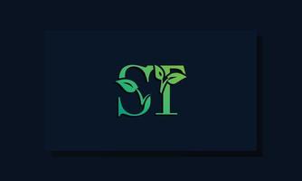 logo st initial de style feuille minimal vecteur