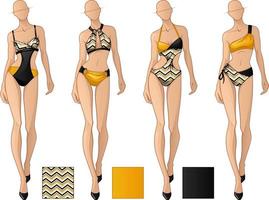 figures de design de mode portant une collection de maillots de bain vecteur