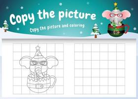 copiez le jeu d'enfants et la page à colorier avec un éléphant mignon sur la tasse vecteur
