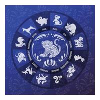 carte postale singe, macaque bleu et blanc dans ethnique russe style, symbole de le année, vecteur illustration