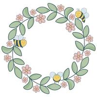 été circulaire floral Cadre avec les abeilles, isolé vecteur illustration