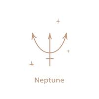 astrologique signe de Neptune mignonne contour style. la magie carte, bohémien conception, tatouage, gravure, sorcière couverture. vecteur