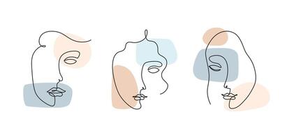 abstrait femelle visages, continu ligne dessin. ensemble de portraits minimaliste style. vecteur