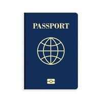 Passeport bleu biométrique international isolé sur fond blanc vecteur