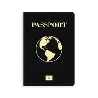 Passeport noir biométrique international isolé sur fond blanc vecteur