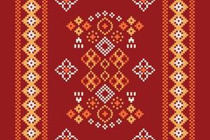 ethnique géométrique en tissu modèle traverser point.ikat broderie ethnique Oriental pixel modèle Noël rouge Contexte. abstrait, vecteur, illustration. texture, cadre, décoration, motifs, soie fond d'écran. vecteur