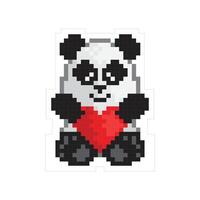 carré vecteur illustration de une jouet Panda ours en portant une rouge cœur. valentines journée carte, autocollant, icône. pixel art style