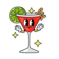 de bonne humeur cocktail personnage avec citron torsion découper. dessin animé sensationnel style. vecteur