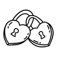 deux cœur en forme de serrures attaché ensemble. vecteur griffonnage icône