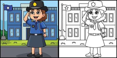 femme policier coloration page coloré illustration vecteur