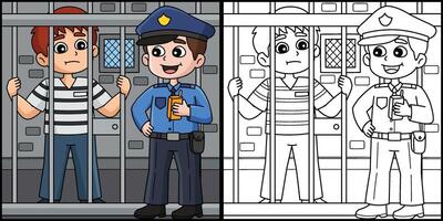 police homme et prisonnier coloration page illustration vecteur