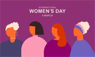 international femmes journée. femelle diverse visages de différent l'ethnie affiche vecteur