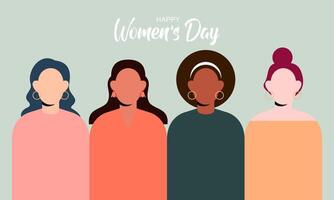 international femmes journée. femelle diverse visages de différent l'ethnie affiche vecteur