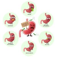 helicobacter pylori infection symptômes infographie avec dessin animé estomac personnages vecteur