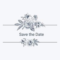 botanique bleu mariage Cadre ou couronne sur blanc Contexte. main tiré floral, fleur, feuille branche dans toile de jouy style. ligne art pour mariage, monogramme, invitation, salutation, logo, anniversaire cartes vecteur