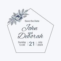 botanique bleu mariage Cadre ou couronne sur blanc Contexte. main tiré floral, fleur, feuille branche dans toile de jouy style. ligne art pour mariage, monogramme, invitation, salutation, logo, anniversaire cartes vecteur