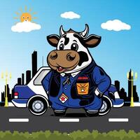 mignonne dessin animé vache avec comme police officier, illustration vecteur art pour impression t chemise