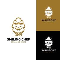 espiègle sourire porc chef mascotte logo conception pour famille et gril affaires vecteur