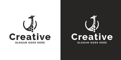 monochrome girafe art emblème pour l'image de marque vecteur