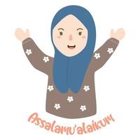 dessin animé musulman mignon portant le hijab vecteur