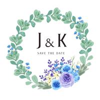 Couronnes aquarelles fleurs peintes à la main avec la bordure de texte, aquarelle de fleurs luxuriantes isolé sur fond blanc. Décor de design pour carte, faites gagner la date, cartes d&#39;invitation de mariage, affiche, bannière. vecteur