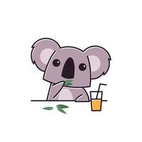 adorable koala mangeant de la nourriture eucalyptus boisson animal personnage de dessin animé plat vecteur