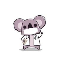 Adorable koala docteur masque facial animal zoo personnage de dessin animé plat vecteur