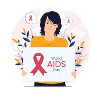 femme tenant une pancarte sur l'illustration du concept de la journée mondiale du sida vecteur