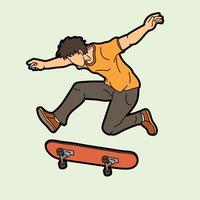 skateur jouant à l'action de saut de planche à roulettes vecteur