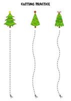 pratique de coupe pour les enfants avec de jolis arbres de Noël de dessin animé. vecteur