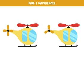 trouver 3 différences entre deux hélicoptères de dessins animés. vecteur