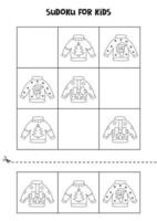 jeu de sudoku pour les enfants avec des pulls de Noël en noir et blanc. vecteur