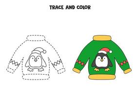 pull de noël de dessin animé de trace et de couleur. feuille de travail pour les enfants. vecteur