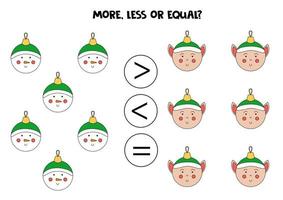 plus, moins, égal avec de jolies boules de Noël. comparaison mathématique. vecteur