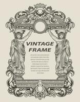 illustration style monochrome de cadre de gravure antique vecteur