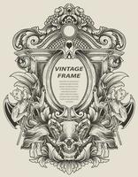 illustration style monochrome de cadre de gravure antique vecteur