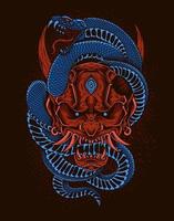 illustration masque oni rouge avec serpent vecteur