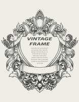 illustration style monochrome de cadre de gravure antique vecteur