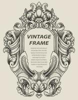 illustration style monochrome de cadre de gravure antique vecteur