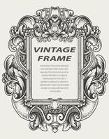 illustration style monochrome de cadre de gravure antique vecteur